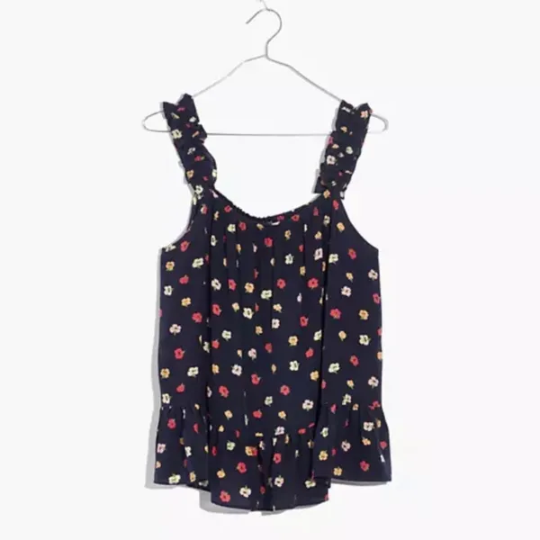 NWT Madewell silk Ruffle-Strap Cami Confetti Floral Sz 2‎ - Image 4