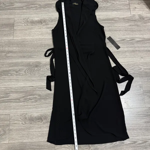 RMD Los Angeles Black Sleeveless Waterfall Duster Vest Belted Open‎ Front Small - Image 14