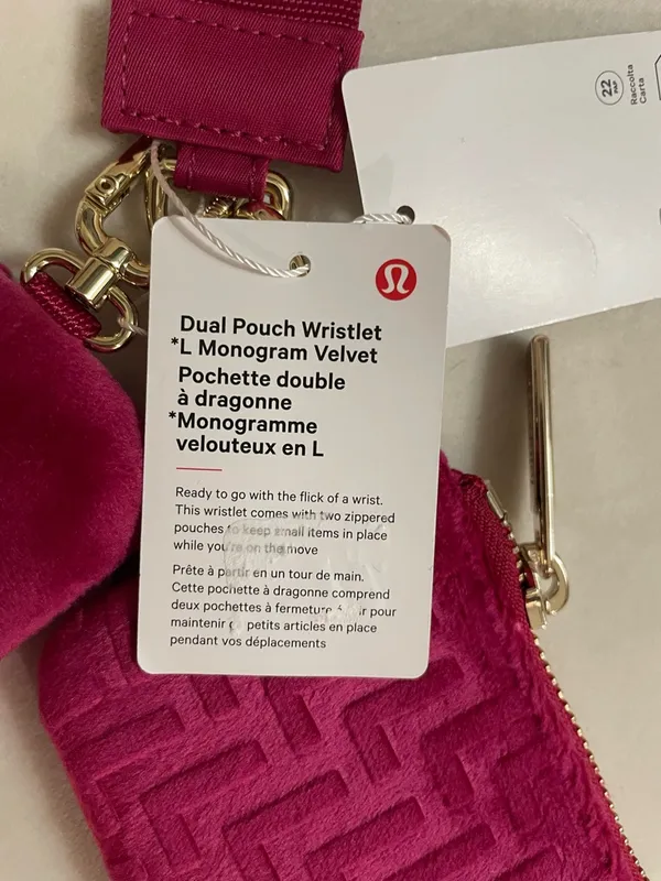 Lululemon NWT Dual Pouch Wristlet Keychain Strap L Monogram Velvet Pink - Image 7