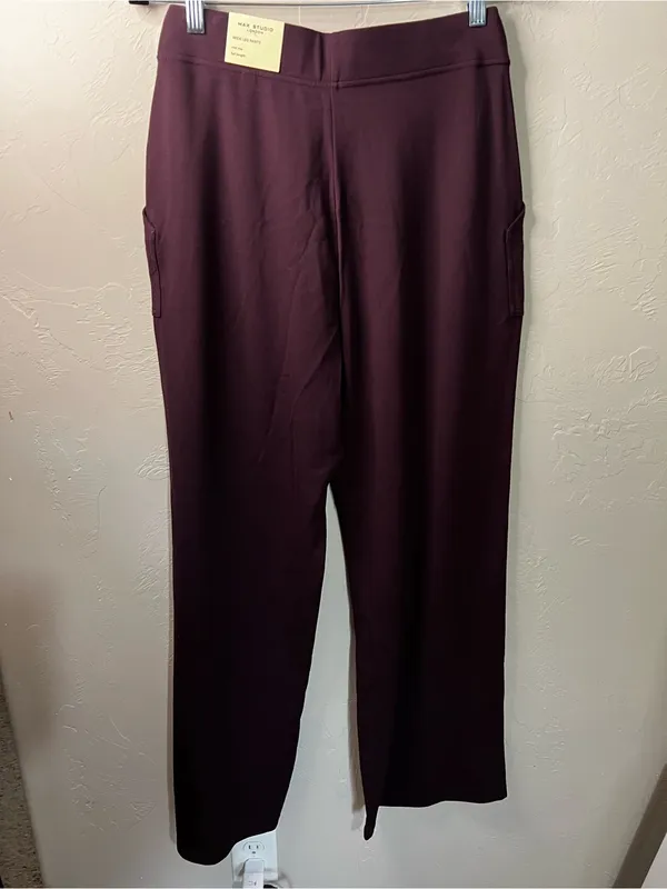 Max Studio London Wide Leg Pull On Burgundy Comfy Pants NWT M - Image 9