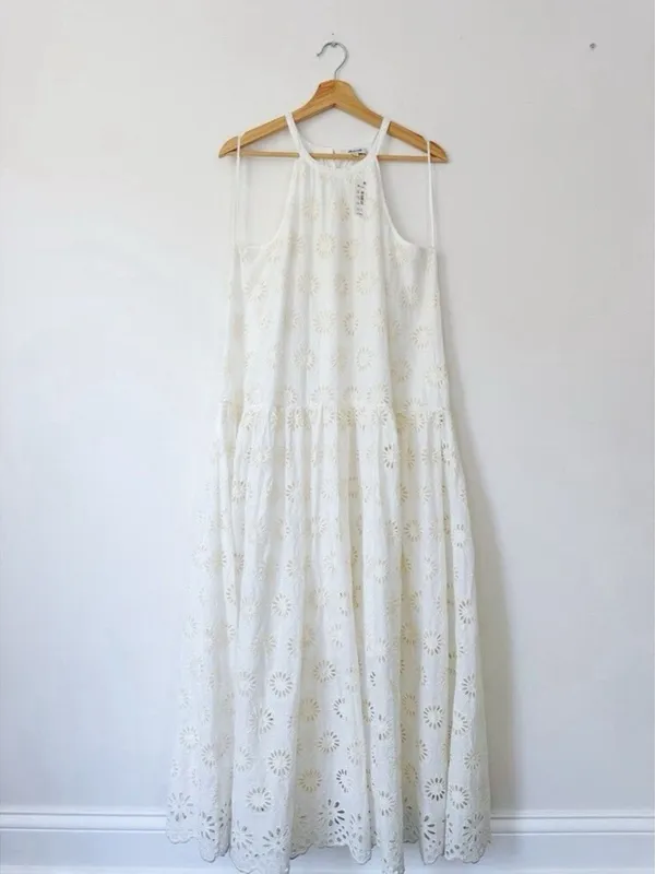 Madewell $198 Embroidered Drop-Waist Maxi Dress Floral Eyelet Ivory Size XXS - Image 11