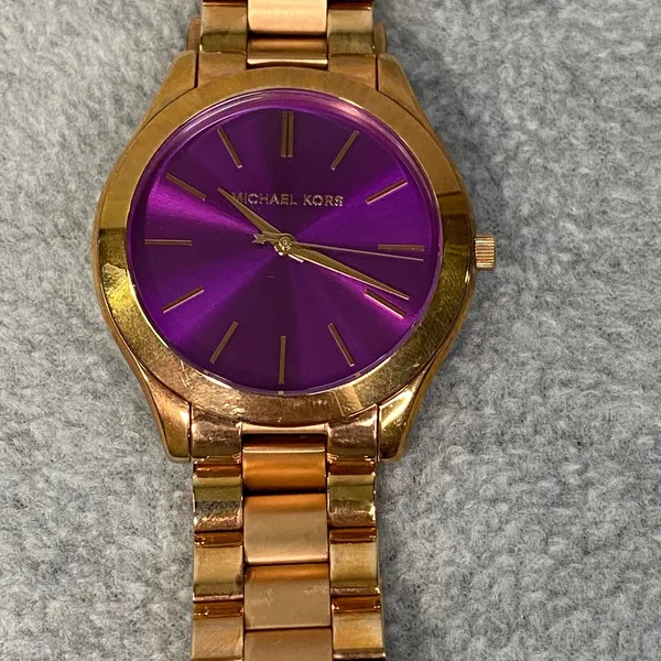 Michael Kors Watch Women Rose Gold Purple Slim Runway MK-3293 Luxe Chic EUC - Image 2