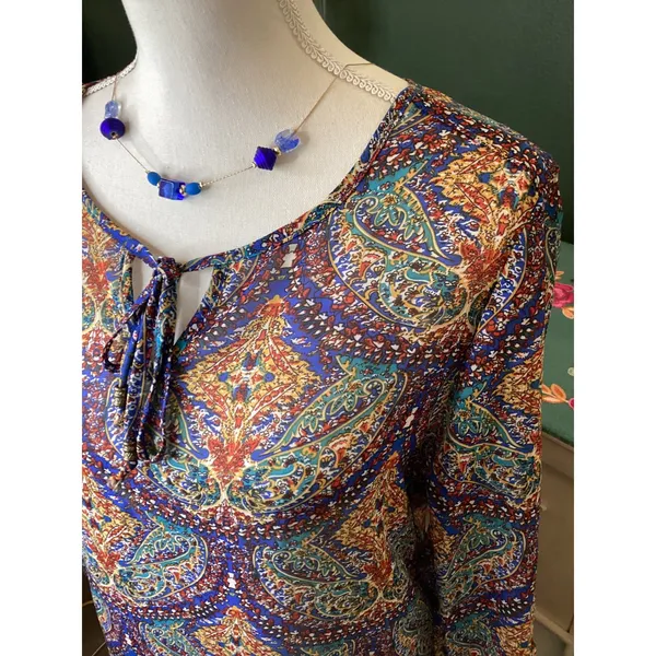 Bobeau Sheer Paisley Tunic Dress Womens Medium Roll Tab Sleeve‎ - Image 3