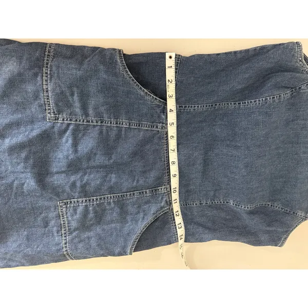Vtg 90s Y2K Ann Taylor Jeans Denim Mini Dress Apron Pockets Contrast Stitching 4 - Image 5