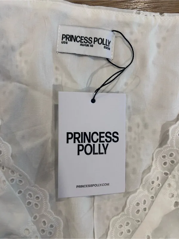 NWT Princess Polly Gabbey Anglaise V Neck Mini Dress, 6 - Image 5