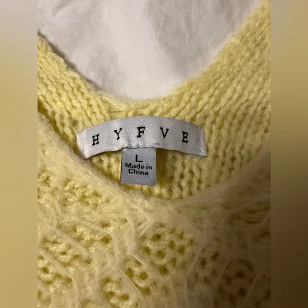 HyFve V-Neck Patterned Long Sleeve Yellow Knit Women's Sweater - Size L - Image 8