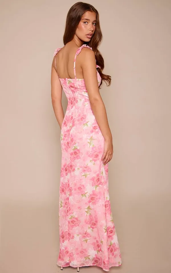 Pretty Little Thing floral tie front frill maxi dress - Image 4