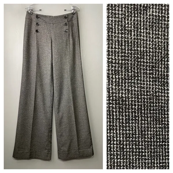 Express Design Studio Trousers Size 4 Twee Wide Leg Wool Pants Y2K 90s Academia - Image 2