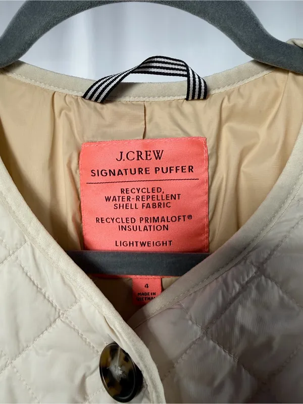 J. Crew Quilted Lightweight Lady Jacket‎ in Cream Size 4 - Image 4