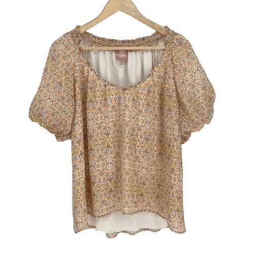 Show Me Your Mumu Women's Kirby Floral Puff Short Sleeve Blouse Yellow Sz Medium - Image 2