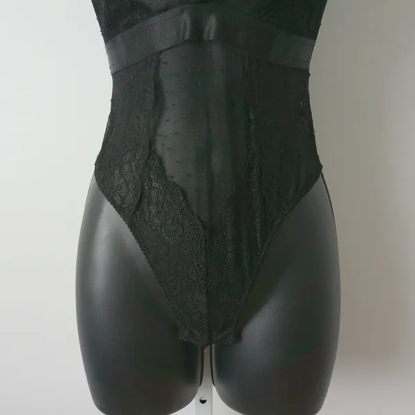 BodyRage Witchy MobWife Goth Dark Romance Sheer Lace Halter Bodysuit S/M Black - Image 3