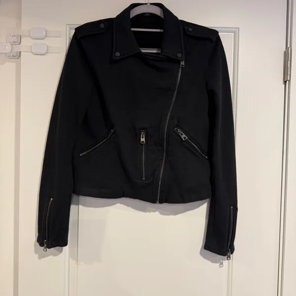 Allsaints Harper Biker Sweatshirt Jacket Black & Silver Women's M Cotton Moto - Image 3