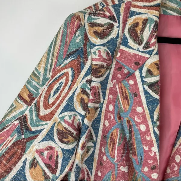 Vintage 80s 90s Pastel Retro Funky Blazer Jacket Sz 16 Boho Aztec Western - Image 10