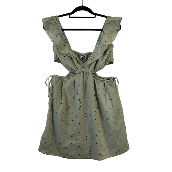 Speechless Sage Green Eyelet Ruffle Cutout Side Tie Sundress Boho Festival XL - Image 2