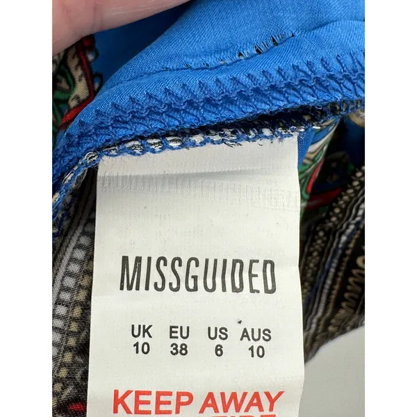 Missguided Mini Twist‎ Tie Dress Womens Sz 6 Blue Paisley Vacation Resort Cruise - Image 10