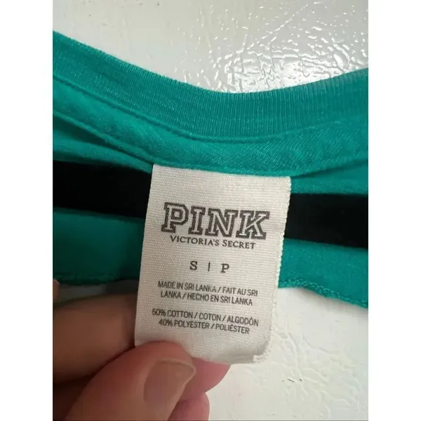 PINK By Victoria’s Secret Teal Open Back T-Shirt Woman’s Size Small FLAWED-MARKS - Image 6