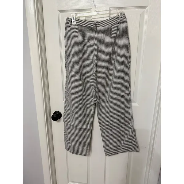 Reformation Blue White Striped Linen Wide Leg Pants Size‎ 6 - Image 6