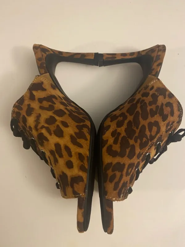 Wild Pair Leopard Print Lace-Up Mules - Brown - Image 2