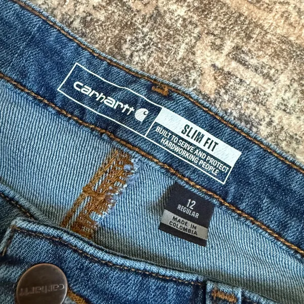 New Carhartt Rugged Flex Slim Fit Tapered High Rise Jeans BD5105-W Blue 12 - Image 2