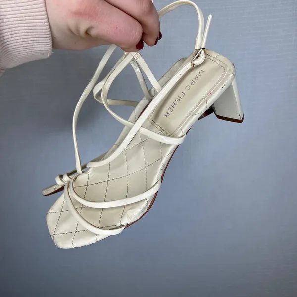 Marc Fisher Womens Cream Quilted Strappy‎ Block Heel Sandals Size 6M - Image 3