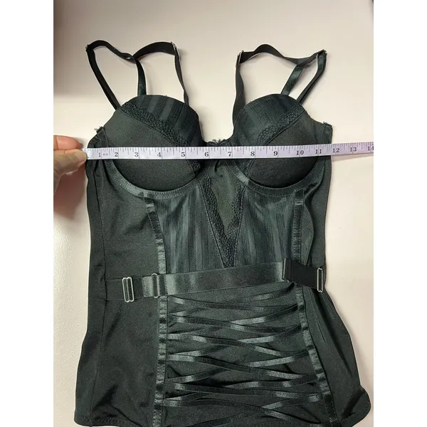 Womens Black Overbust Bustier Top XS Underwired Demi Cups Lace Adjustable Straps - Image 5