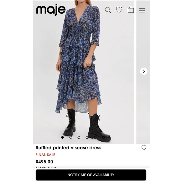 Maje‎ Maxi Ruffle Dress Womens Med Tiered High Low size 38 - Image 2