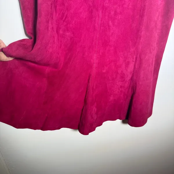 Tahari Fuchsia A-Line Skirt 100% Leather Suede Size 10 - Image 5