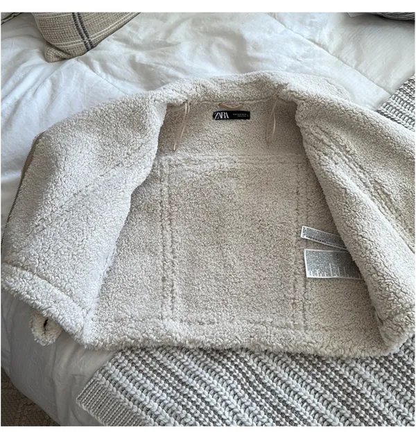 ZARA Women's Faux Shearling Double Faced Jacket (Light-camel)  - Image 11