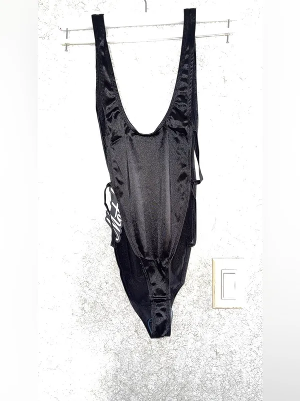Motel Rocks Black Shiny Scoop Neck Bodysuit - Image 2