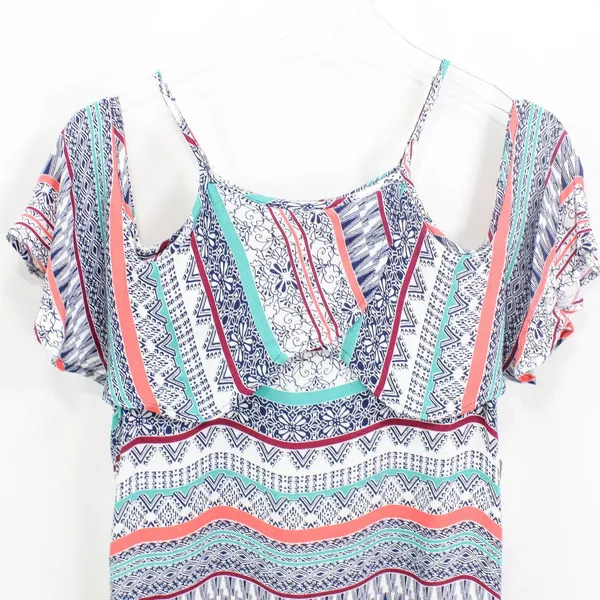 ELLA MOSS Blue Coral Cold Shoulder Boho Medallion Blouse - Image 4