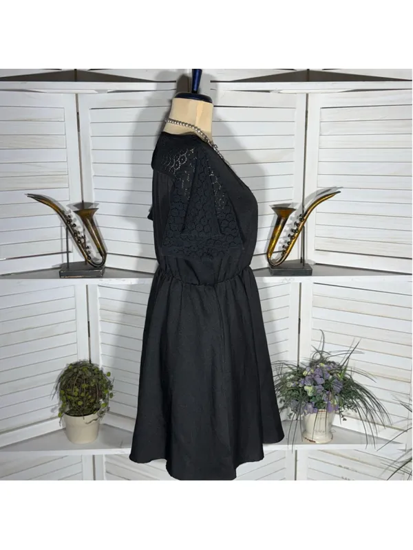 Hippie boho mini dress black sheer flutter sleeves whimsigoth punk alt grunge L - Image 3