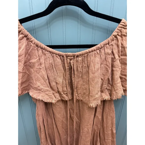 Free People Off The Shoulder Gauze Ruffle top‎ rust Fringe Boho - Image 3