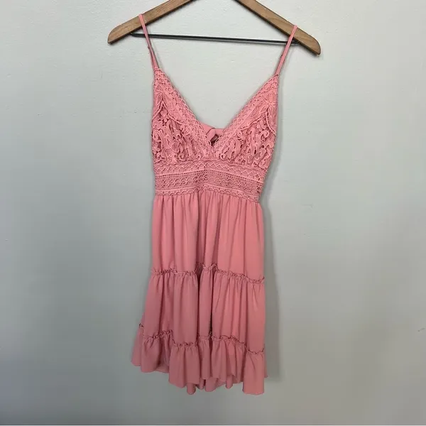 ECOWISH‎ Womens V-Neck Spaghetti Strap Bowknot Backless Sleeveless Lace Mini - Image 4