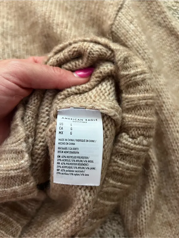 American Eagle Outfitters Cropped Half-Zip Ribbed Mock Neck Sweater - Taupe - Image 6