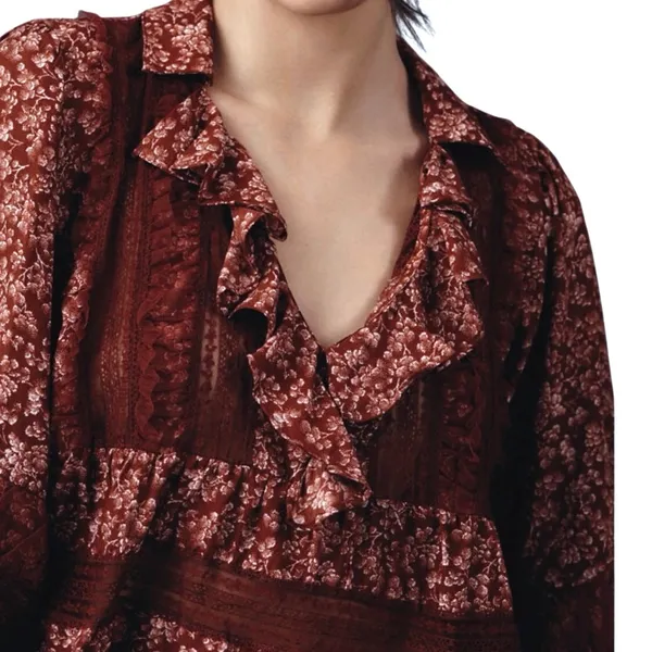 ANTHROPOLOGIE Women’s Boho Red Floral Lace Vneck Long Sleeve Top - Image 2