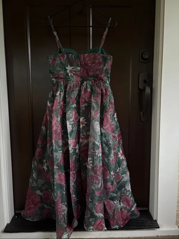 Like New Lulus Cherished Aura Green Floral Organza Bustier Midi Dress Size Small - Image 10
