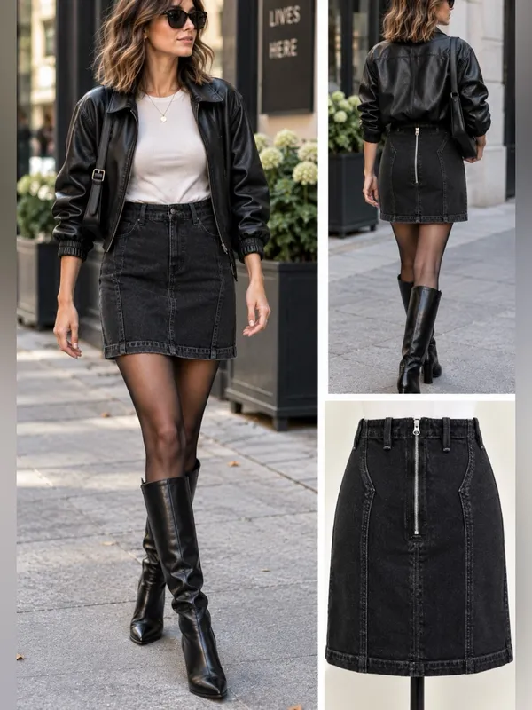 💥 AGOLDE Siouxise Washed Black Denim Mini Skirt Exposed Back Zip Sz 27 💛 - Image 2