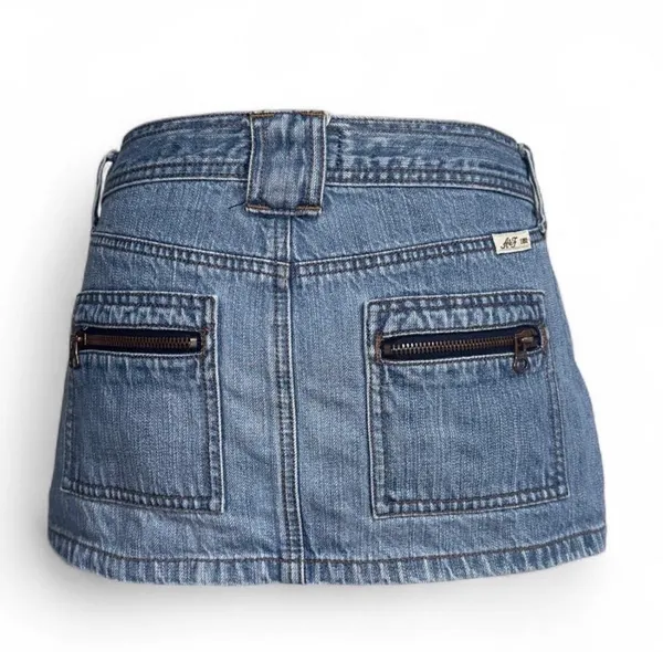 Y2K Abercrombie & Fitch Low Rise Denim Mini Skirt Zip Pockets 2000s Skirt Size 0 - Image 5