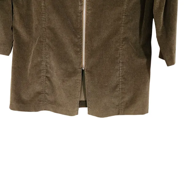Yenny Brown Retro 3/4 Sleeves Zip Front Collared Corduroy Blazer Jacket Large - Image 4