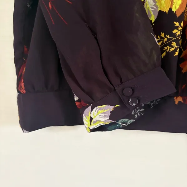 Madewell Floral Wrap Top Burgundy Side Tie‎ V-Neck Blouse 3/4 Sleeve Size M - Image 12