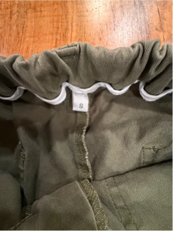 Olive Green Cargo Pants Women's Small Y2K Utility Parachute Pants Drawstring Hem - Image 5