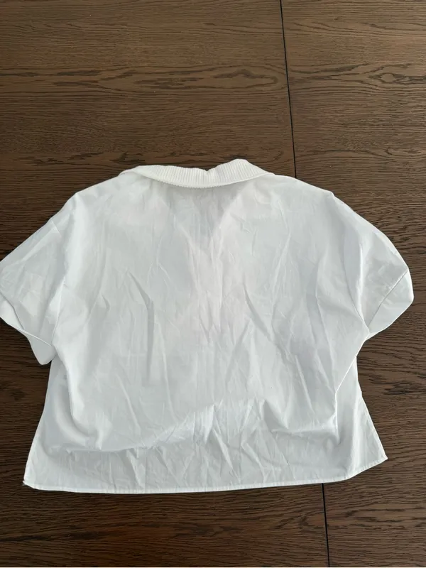 Zara White Cropped Polo Top - Image 3