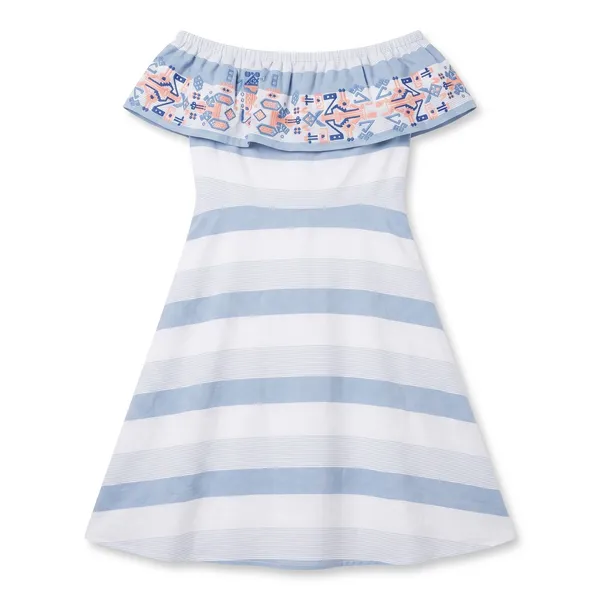 Sugarlips Embroidered Off Shoulder Striped Midi Dress Blue White D4843 Womens M - Image 10