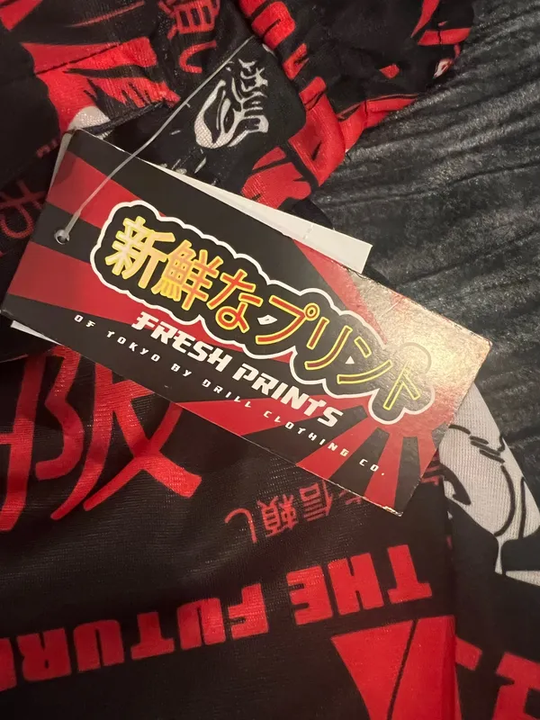 Anime Graphic Jogger Pants in Black & Red Size S - Image 2