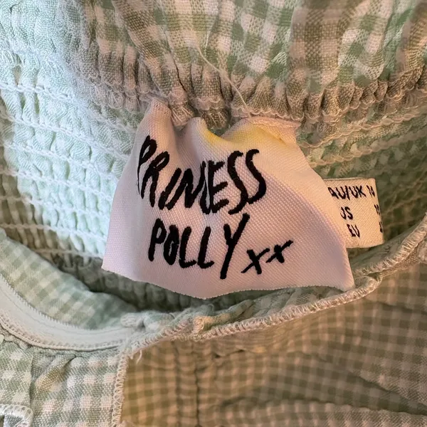 Princess Polly Gingham Crop Top Ruffle Trim Tie Front Green White‎ Size US 10 - Image 5