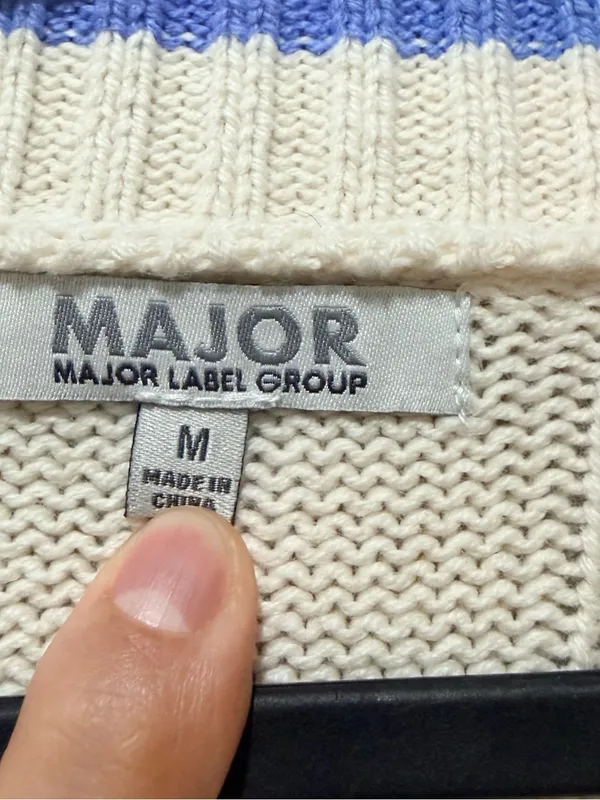 Major Cream Cable Knit Blue Trim Crop Button Down Cardigan Size M - Image 3