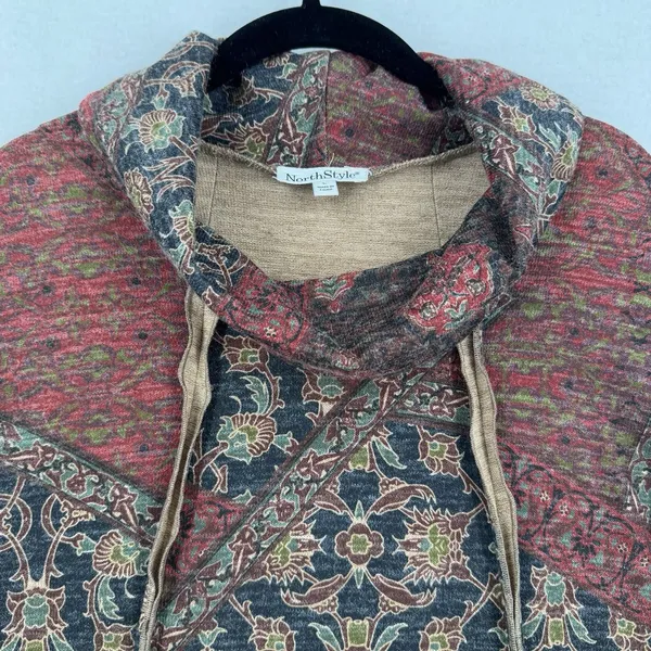 NorthStyle Size L Patchwork Paisley Cowl Neck Tunic Dress Boho Artsy 3/4 Sleeve - Image 3