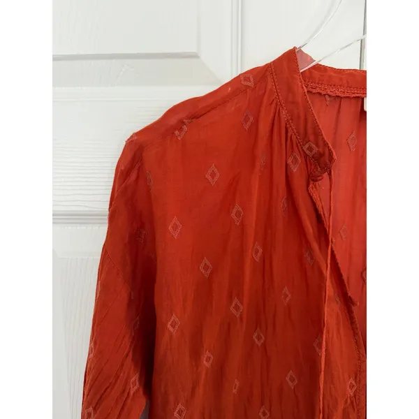 Free People Pilcro Anthropologie Rust Orange Tiered Tunic Blouse Embroidered Boho Cotton - Image 4