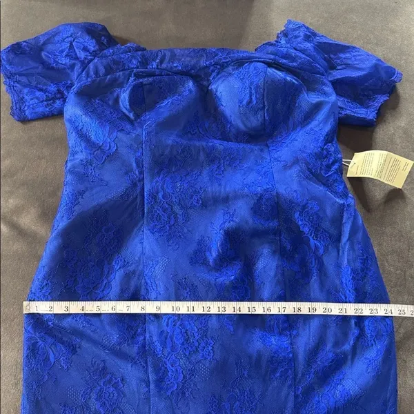 Women’s Full Length Blue Mermaid Fit Off the Shoulder Formal Dress Train Size 18 - Image 9