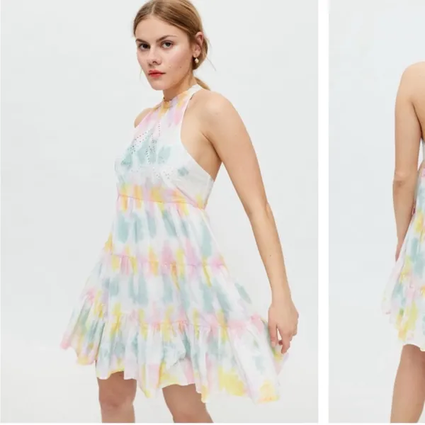 URBAN‎ OUTFITTERS head in the clouds Tie Dye Tiered Halter Mini Dress XS - Image 2
